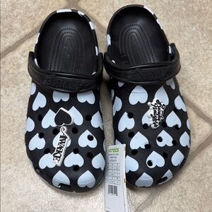 Awake Black and White Heart Clogs